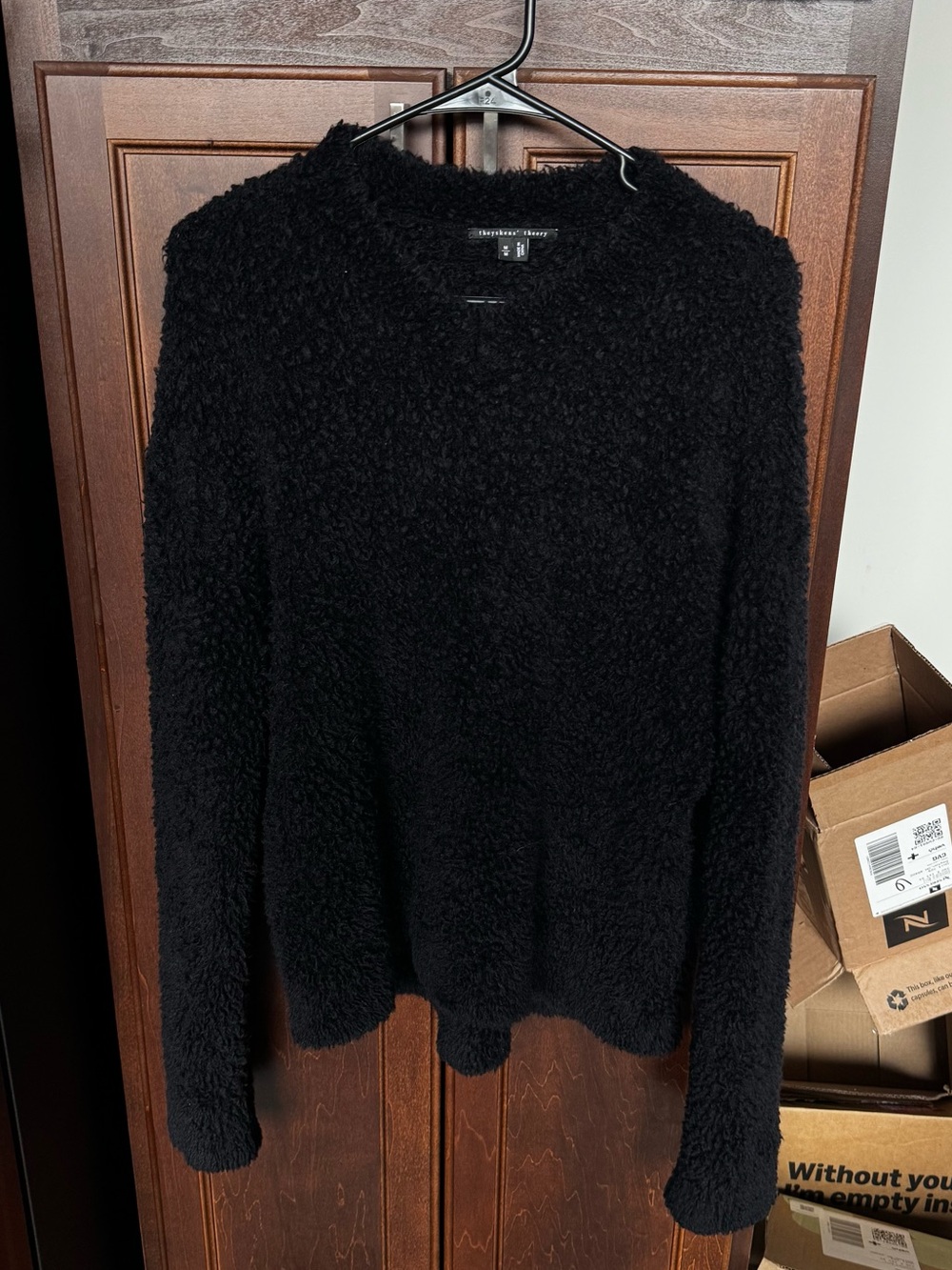 Theyskens’ Theory Black Wool Kacian Soft Textured Knit Crewneck Sweater M